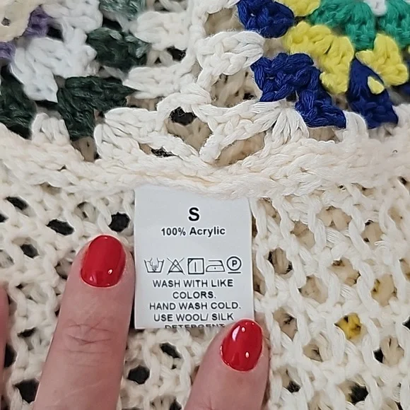 NWOT Boho crochet bell sleeve Granny squares open front sweater. Oversized S - Picture 10 of 10